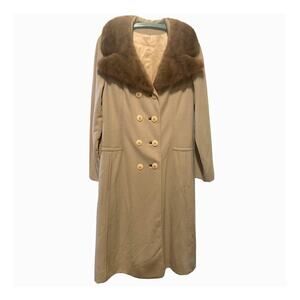 Wool Coat Medium Mary Lane Vintage 1960s Fur Collar Long Mid Century Bonded Knit